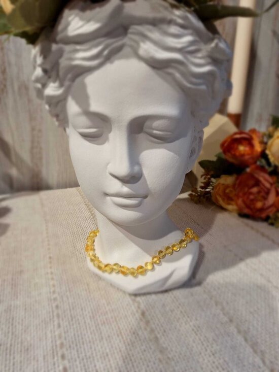 Dzintara krellītes pulētas citrona krāsā caurspīdīgas 33cm